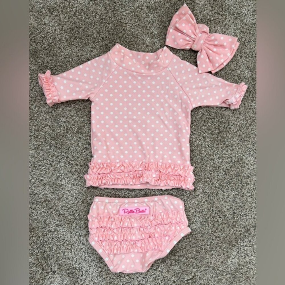 Ruffle butts swim suit and headband • worn twice • 6-12 months